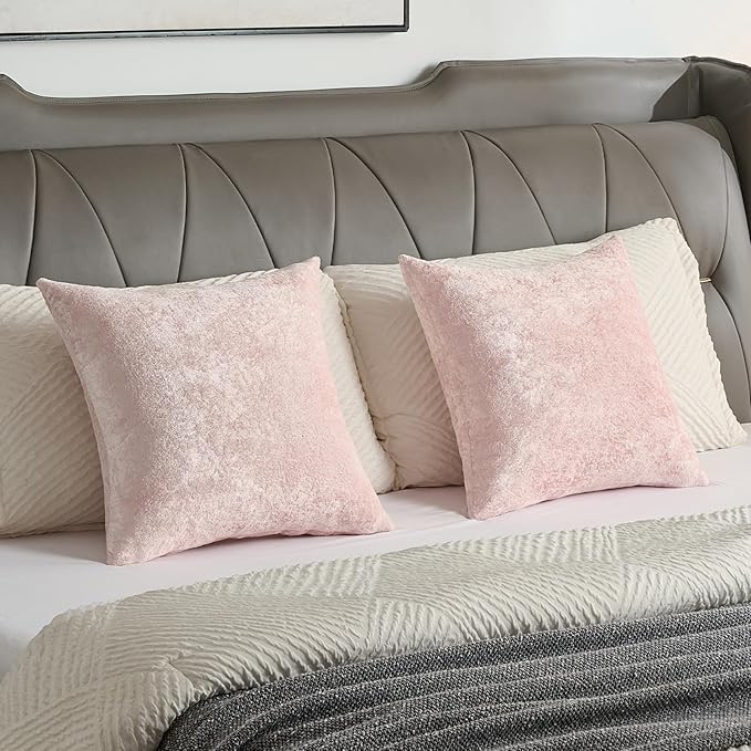 FUTEI Pink Flannel Throw Pillow Covers 20x20 Inch Set of 2,Soft Dimensional Textured Cushion Cases,Modern Home Decor for Couch Living Room
