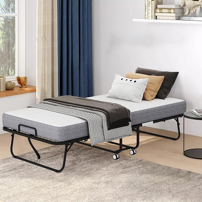 Folding Bed with Mattress, 75''x46'' upsize with Upgraded Sturdy Frame, Adult Portable, Space Saving