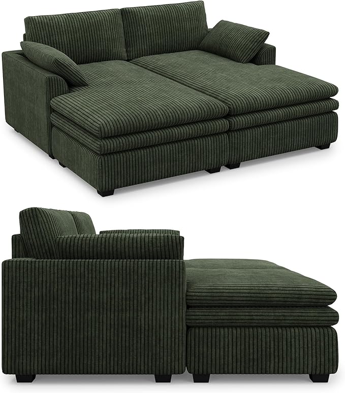 Belffin Large Modular Sectional Sofa with Deep Chaise, 73.6" Corduroy L Shaped Couch with 9" Soft Dual-Layer Seats Cushion for Living Room, Apartment, Green