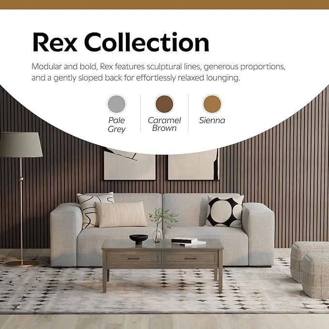 SIMPLIHOME Rex 2-Seater Modular Sofa in 100% Recycled Polyester Tightly Woven Performance Fabric, Pale Grey, 88-inches Wide, Handcrafted Modern-Style Loveseat Sofa for Living Room