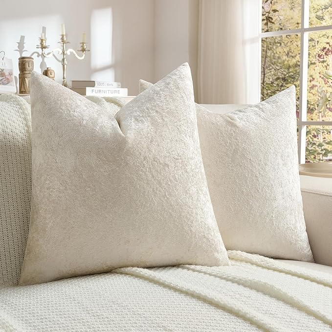 FUTEI Cream Flannel Throw Pillow Covers 16x16 Inch Set of 2,Soft Dimensional Textured Cushion Cases,Modern Home Decor for Couch Living Room