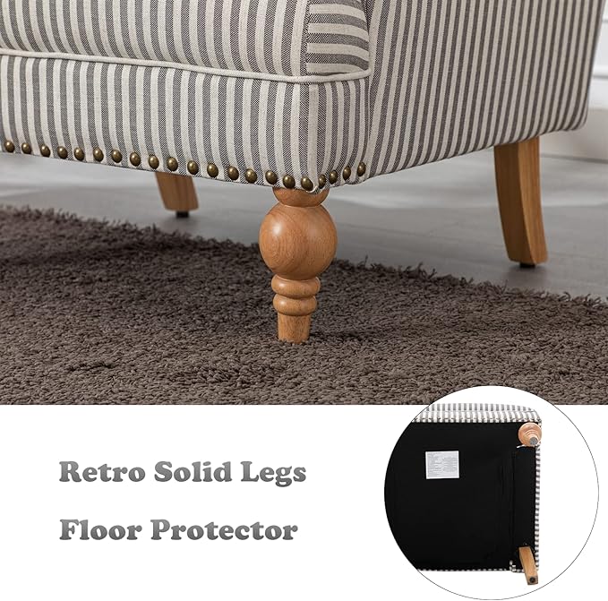 chairus Linen Accent Chair for Living Room Upholstered Mid Century Modern Single Sofa Chair with Solid Wood Legs Comfy Reading Chair Armchair for Bedroom/Office Room/Recption/Lounge, Black Stripe