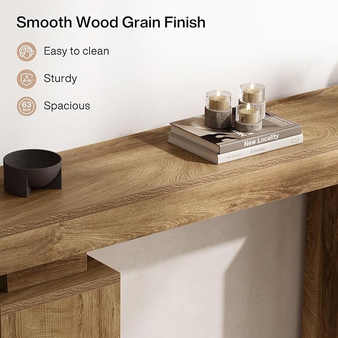 Tribesigns 63-Inch Long Console Table, Farmhouse Entryway Table Behind Couch, Wooden Foyer Stand Entry Station, Modern Hallway Accent Furniture for Living Room Decor, Entrance, Natural Wood Finish