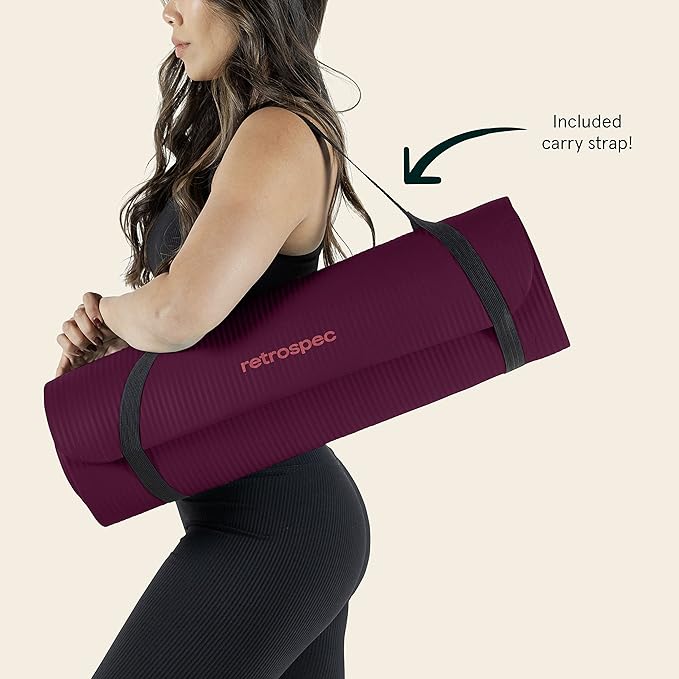 Retrospec Solana Yoga Mat 1" Thick With Nylon Strap For Men & Women - Non Slip Exercise Mat For Home Yoga, Pilates, Stretching, Floor & Fitness Workouts
