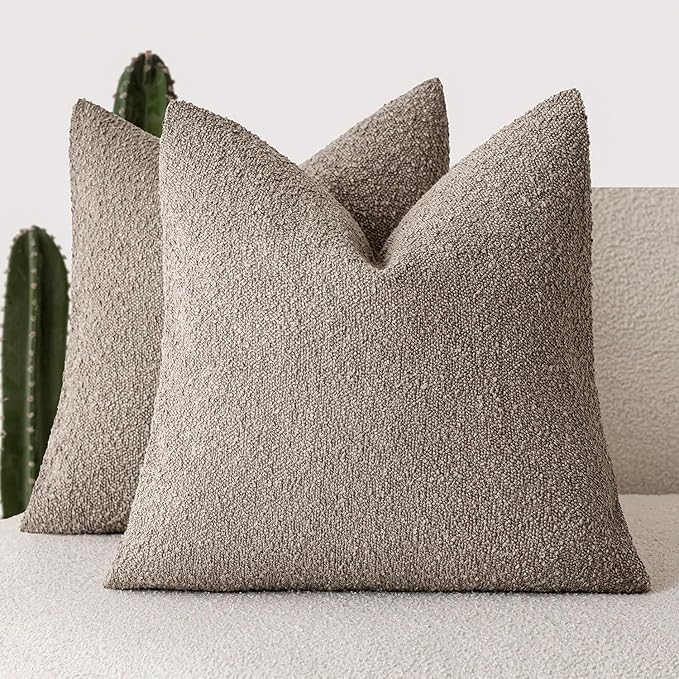Foindtower Pack of 2 Textured Boucle Throw Pillow Covers Accent Solid Pillow Cases Cozy Soft Decorative Couch Cushion Case for Chair Sofa Bedroom Living Room Home Decor 20x20 Inch Light Taupe