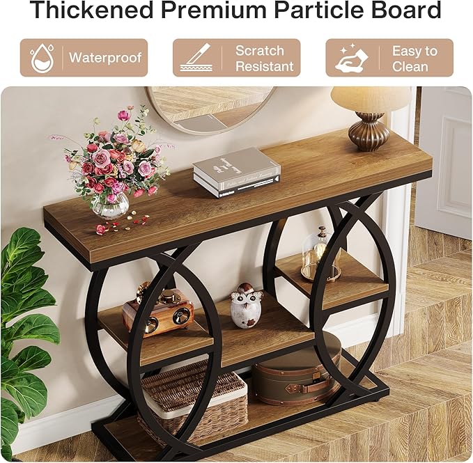Tribesigns 39.4" Console Table, Industrial 4-Tier Sofa Table Entryway Table with Storage Shelves, Narrow Wood Accent Tables with Metal Frame for Small Spaces, Hallway, Foyer, Brown