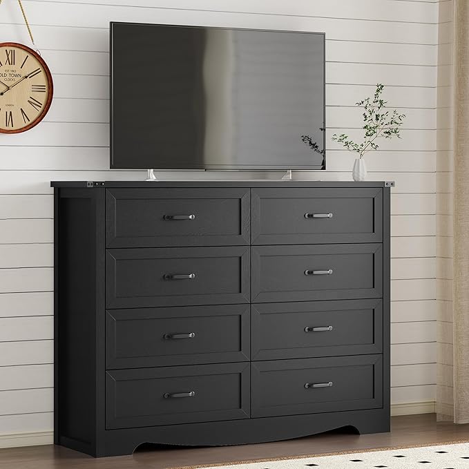 8-Drawer Dresser for Bedroom, Modern Wooden Chest of Drawers with Metal Handles, Anti-Tipping Design, Sturdy and Stable Storage Organizer for Living Room, Entryway, Home Office, Standard