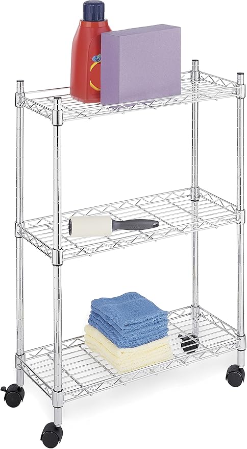Whitmor 3 Tier Shelving Unit, Metal Storage Shelves, Adjustable Heavy Duty Shelf with Wheels , 400 lbs Capacity per Shelf, 1200 lbs Total for Home, Garage, Workshop, 23"L x 13"W x 30"H, Chrome