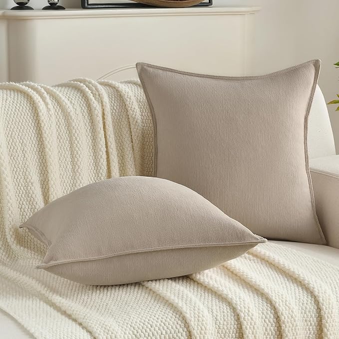 FUTEI Oatmeal Chenille Throw Pillow Covers 12x20 Inch Set of 2,Edges Double-Stitched Lumbar Pillow Cases,Modern Home Decor for Couch Living Room