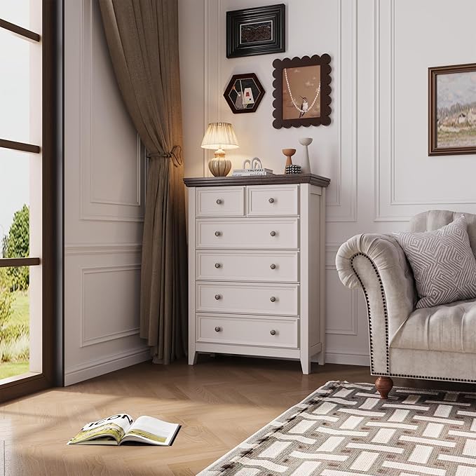 Tall Dresser for Bedroom 6 Drawers Dresser,6 Chest of Drawers Storage Cabinet for Living Room,Filing Cabinet for Home Office