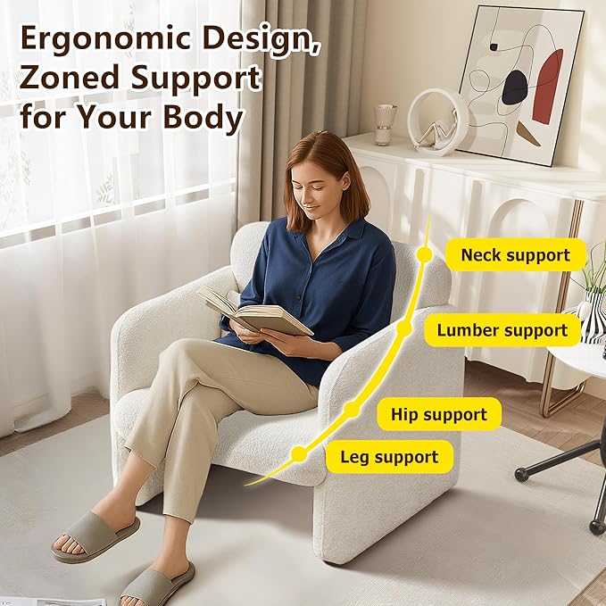 33.9'' Upgrade Lambswool Fabric Accent Chair with Arms, Modern Single Sofa Chair Armchair Upholstered Comfy Reading Arm Chair for Bedroom, Living Room