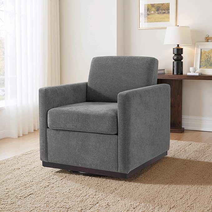 UIXE Swivel Accent Chair, Chenille Upholstered Armchair Comfy Club Chair for Living Room, Mid Century Modern Arm Chair Single Sofa Nook Bedroom Side Reading Seat - Gray