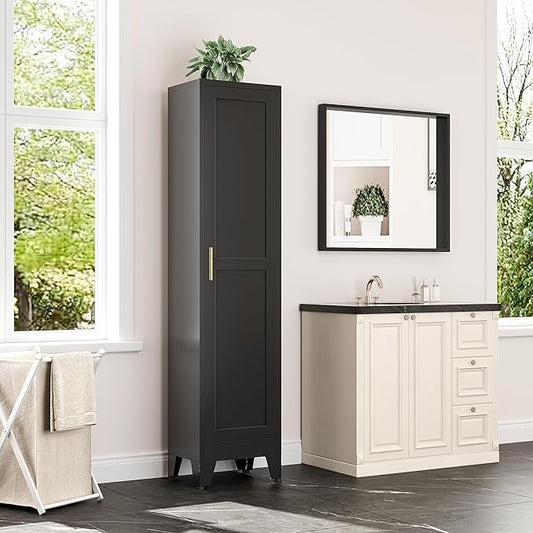 Tall Narrow Storage Cabinet, 67" Single Door Metal Storage Locker Cabinet, Freestanding Tall Kitchen Pantry Cabinets for Small Space