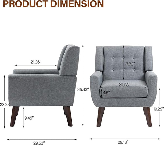 Accent Chairs Set of 2, Modern Fabric Armchairs for Living Room, Comfy Upholstered Arm Chairs Tufted for Indoor Bedroom Office Room (Gray)