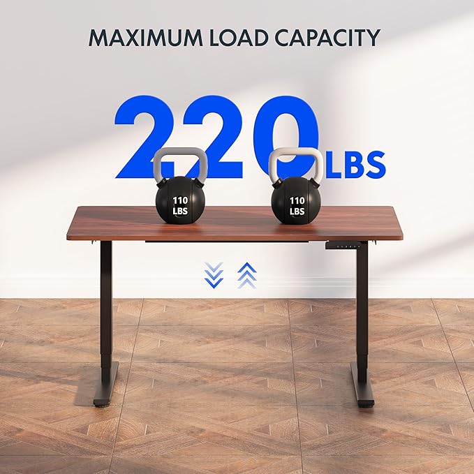 FLEXISPOT E6 3 Stages Dual Motor Electric Standing Desk 55x28 Inch Whole-Piece Board Height Adjustable Electric Sit Stand Desk(Black Frame + Mahogany Desktop, 2 Packages)