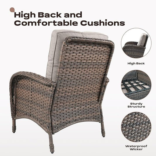 Rilyson 5 Piece Patio Furniture Set - Wicker Balcony Furniture Set with Hidden Ottomans, Rattan Outdoor Patio Chairs with Side Table for Porch Deck Poolside Garden Brown/Beige