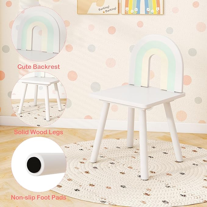 HONEY JOY Kids Vanity, Cloud Shape Wooden Girls Vanity Set with Mirror and Stool, Drawers, Storage Cabinet, Toddler Makeup Desk Dressing Table, Pretend Play Kids Vanity Table and Chair Set (White)