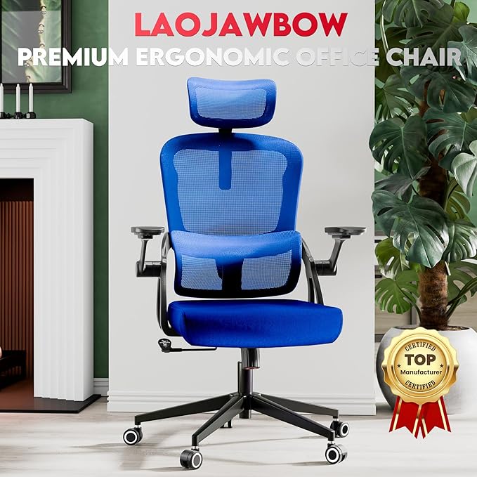 Ergonomic Office Chair - 400LB Comfy Desk Chairs with Adjustable Headrest and Lumbar Back Support, Mesh Computer Chairs with Wheels and Arms for Home Office, Study, Bedroom and Dorm (01blue)