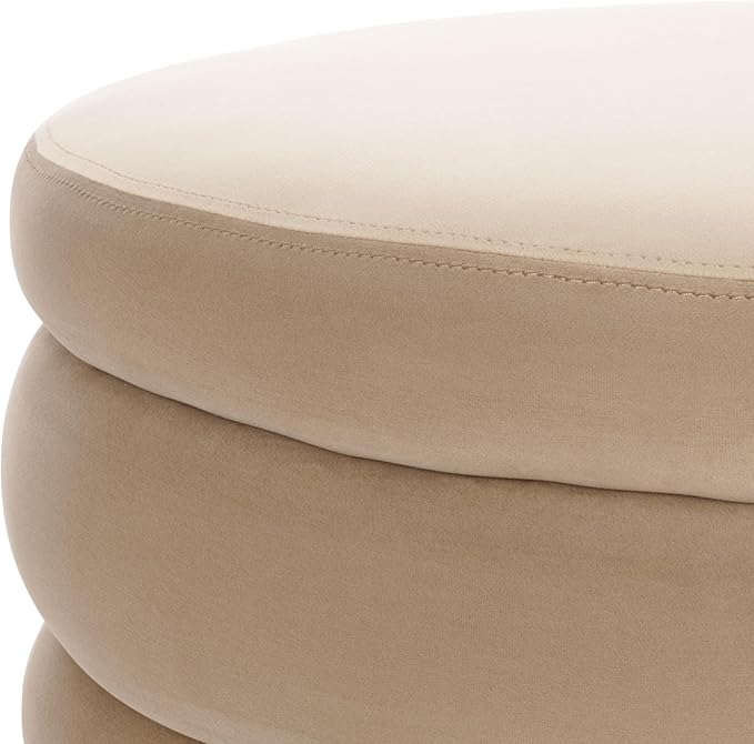 SAFAVIEH Home Collection Rohan Tan Velvet Layered Stacked Cocktail Ottoman (Fully Assembled)
