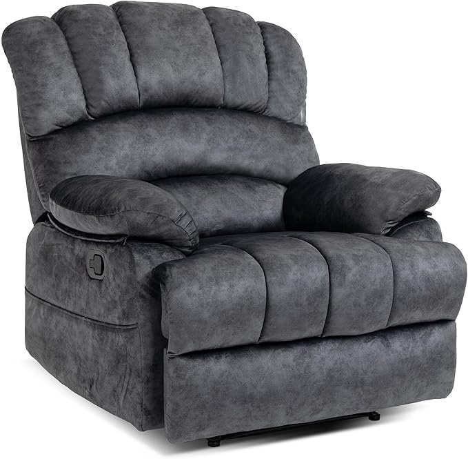 Manual Recliner Chair for Living Room, Single Sofa Recliners for Adults 350LBS, Heavy Duty Reclining Max 155 Degrees, Fabric Dark Gray