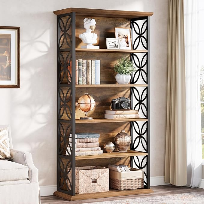 Tribesigns 6-Tier Tall Bookshelf, 71" Industrial Bookcase with Metal Frame, Freestanding Open Storage Shelves for Home Office, Living Room, Bedroom