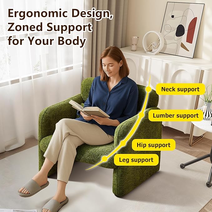 33.9'' Upgrade Lambswool Fabric Accent Chair with Arms, Modern Single Sofa Chair Armchair Upholstered Comfy Reading Arm Chair for Bedroom, Living Room