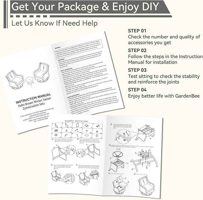 6 Pieces Outdoor Furniture Set - Patio Wicker Swivel Rocker Chair Set of 4 and 2 Side Table, Red, Mixed Brown Rattan, Suitable for Porch, Yard