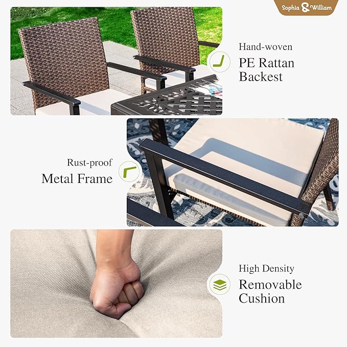 Sophia & William 9 Pieces Patio Dining Set for 6-8 People, Expandable Rectangular Metal Outdoor Table and Rattan Chairs with Cushions, All Weather Patio Table and Chairs Set