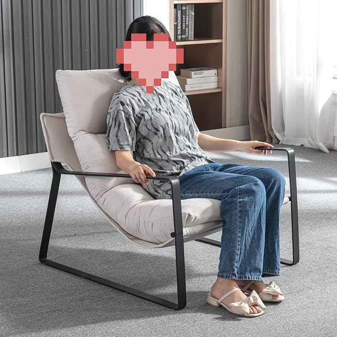 LukeAlon Modern Linen Accent Armchair, Upholstered Soft Living Room Chair with Metal Base Removable Thickened Cushion Single Sofa Chair Comfy Lounge Chair for Bedroom Living Room, White