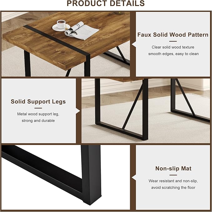 Dining Table Set for 6,Dinner Table Set for 6,71'' Dark Wood Kitchen Table and Suede Nap Fabic Chairs Set of 6,6 Chair Dining Table Set for Kitchen Dining Room
