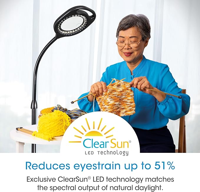 OttLite 2-in-1 ClearSun LED Magnifier Light Floor and Table Lamp – Optical Grade Hands-Free Magnifying LED Light, Modern Design for Crafting, Sewing, Reading, Needlework