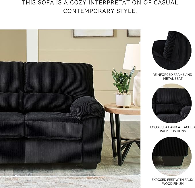 Signature Design by Ashley SimpleJoy Modern Sofa for Living Room, Black