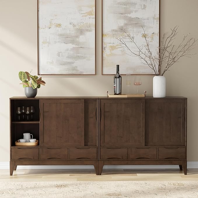 SIMPLIHOME Harper Solid Wood 48 inch Storage Cabinet in Walnut Brown (Set of 2) for The Living Room, Entryway and Family Room