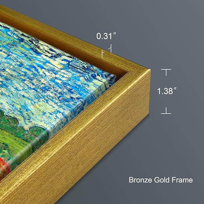 Wieco Art Framed Art Poppy Field June 1890 Canvas Print of Vincent Van Gogh Oil Paintings Reproduction Abstract Wall Art for Home Decorations Bronze Gold Frame