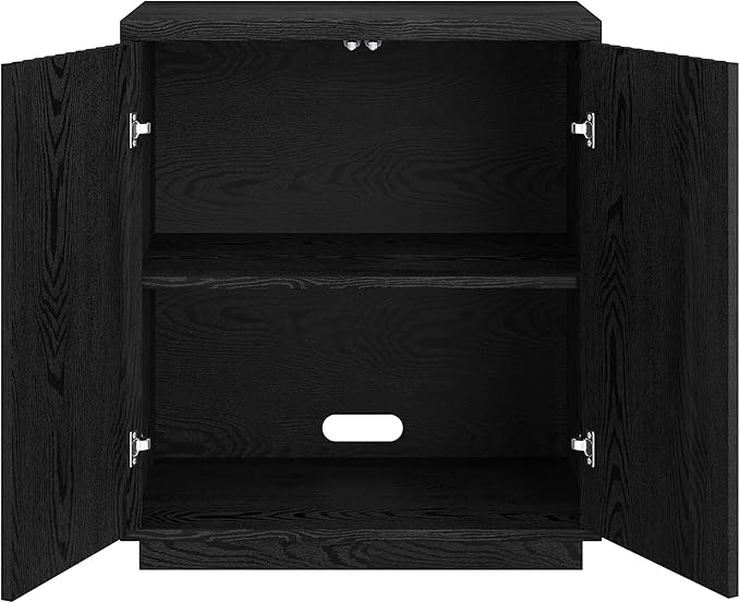Henn&Hart 28" Fluted Wooden Accent Cabinet, Modern Ribbed Sideboard Buffet Cabinet with 2 Doors and an Adjustable Shelf for Living Room, Dining Room, Bedroom or Entryway, Black Grain
