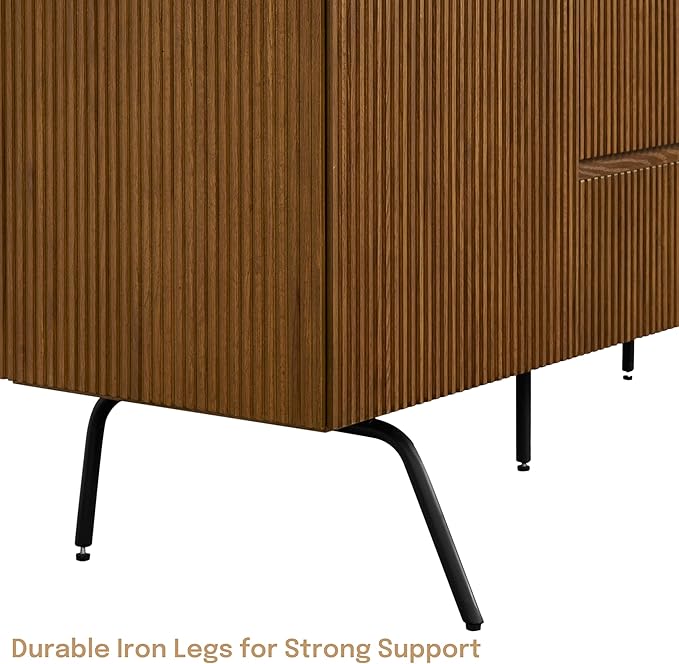 NTC Veil Sideboard with 2 Doors and 3 Drawers, Buffet Cabinet with Vertical Groove Design and Metal Legs, Storage Cabinet for Living Room, and Entryway, Effortless Assembly - Rustic Oak