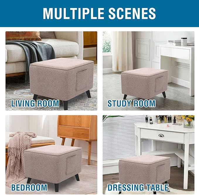 H.VERSAILTEX Ottoman Cover Square Fit Length 36"-37" Footrest Linen Look Square Soft Ottoman Covers Slipcover Storage Ottoman Cover Foot Stool Cover with Elastic Bottom - Heather Taupe