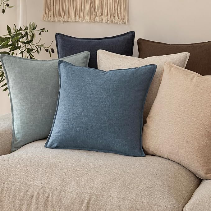 Foindtower Pack of 2, Decorative Linen Soild Throw Pillow Covers Soft Accent Lumbar Cushion Case Farmhouse Pillowcase for Chair Couch Sofa Bedroom Living Room Home Decor 12 x 20 Inch Misty Blue