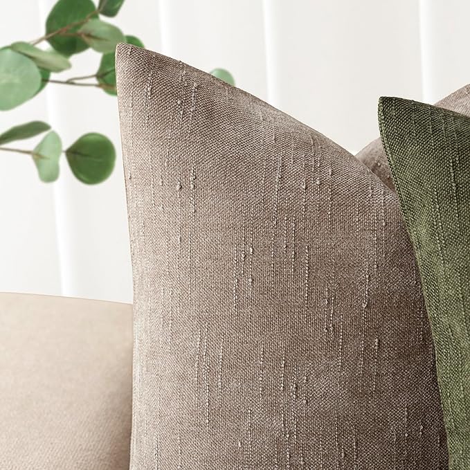 Foindtower Set of 2 Soft Textured Chenille Throw Decorative Pillow Covers Square Accent Solid Cushion Cover Cozy Neutral Farmhouse Pillow Case for Couch Sofa Bedroom Living Room 26x26 Inch,Light Taupe