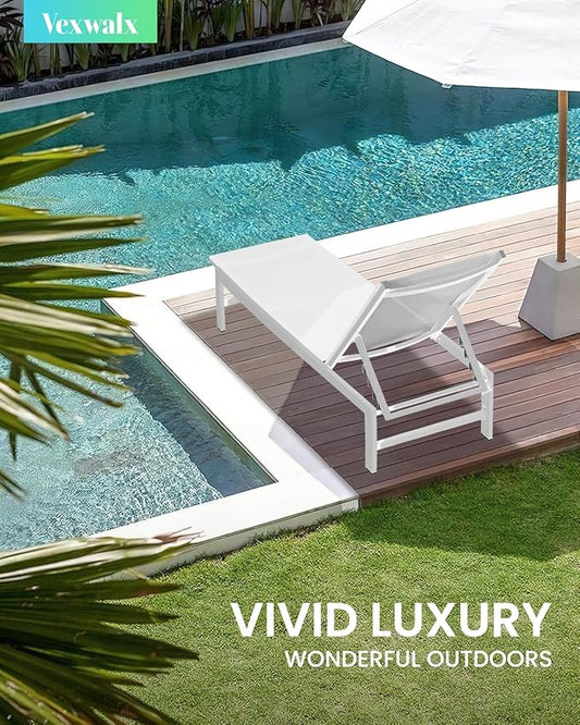 Outdoor Lounge Chairs for Pool, Aluminum Chaise Lounge Chairs with 5-Position Recliner, Patio Lounge Chair for Backyard, Poolside, Deck, Lawn, White