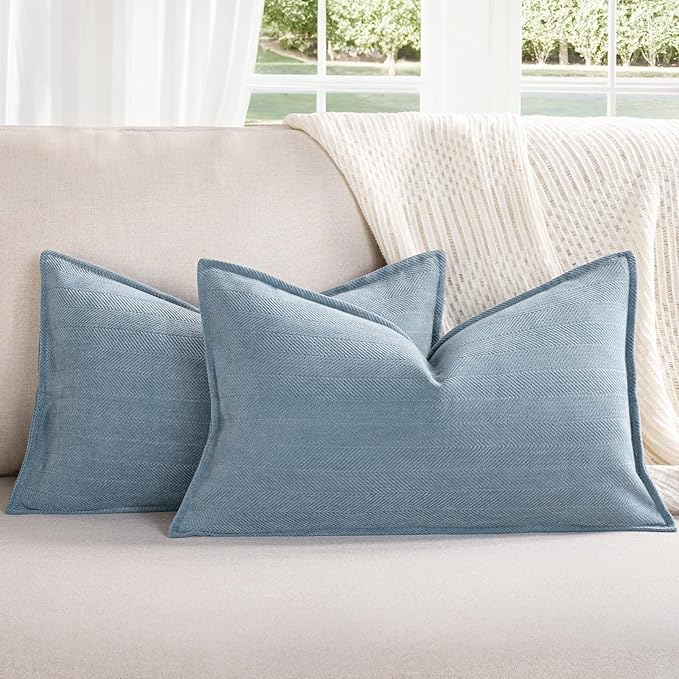 ZWJD Throw Blue Pillow Covers 12x20 inch Set of 2 Chenille Pillow Covers with Elegant Design Soft and Luxurious Decorative Throw Pillows for Couch, Bed, and Home Decor (Light Blue)