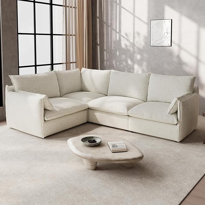 Waterproof Cloud Sectional Sofa for Living Room,High Backrest Down Filled Couches,5 Seater Oversized Modular V-Shaped Sofa,Detachable Couch Covers,Light Grey