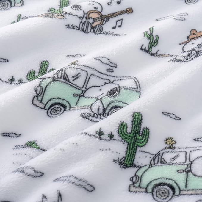 Berkshire Blanket Peanuts® VelvetLoft® Cute Character Snoopy Plush Throw Blanket,Snoopy Desert Travel White,Throw 55 in x 70 in (Official Peanuts® Product)
