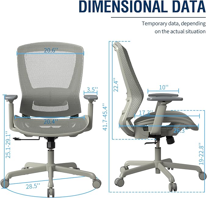 ELABEST T96 Mesh Office Chair,Ergonomic Computer Desk Chair,Sturdy Task Chair- Adjustable Lumbar Support & Armrests,Tilt Function,Comfort Wide Seat,Swivel Home Office Chair