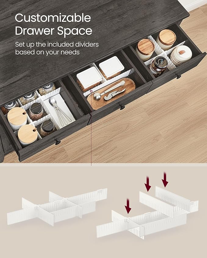 VASAGLE LIRY Collection - Buffet Cabinet, Coffee Bar Cabinet with 3 Drawers, Adjustable Shelves, Sideboard Storage with Cable Holes, Drawer Dividers, Antique Charcoal UBBK371B02V1