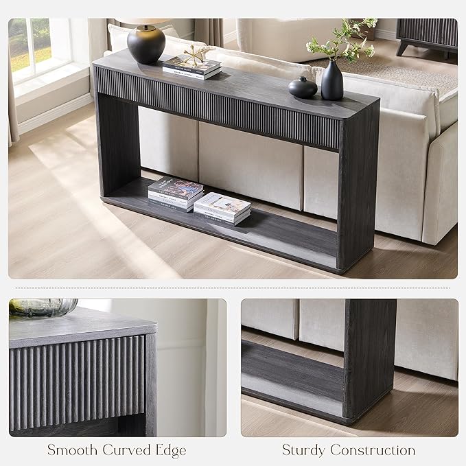 OKD 63" Fluted Console Table for Entryway, Modern Entryway Table with 2 Large Drawers, Long Sofa Table Behind Couch for Living Room, Hallway, Couch, Foyer,Dark Alder