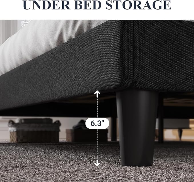 Allewie King Size Bed Frame with Button Tufted Wingback Headboard, Modern Upholstered Bed Frame with Solid Wooden Slats Support - No Box Spring Needed, Easy Assembly, Black