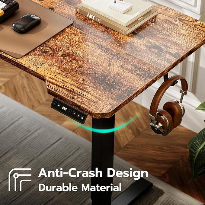 59 Inch L Shaped Standing Desk Adjustable Height, Electric Corner Standing Desk, Sit Stand Computer Table with Reversiable Splice Board, Rustic Brown