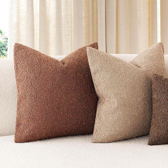 Foindtower Pack of 2, Decorative Textured Boucle Throw Pillow Covers Modern Accent Solid Pillow Cases Cozy Soft Couch Cushion Case for Chair Sofa Bedroom Living Room Home Decor 22x22 Inch Red Taupe