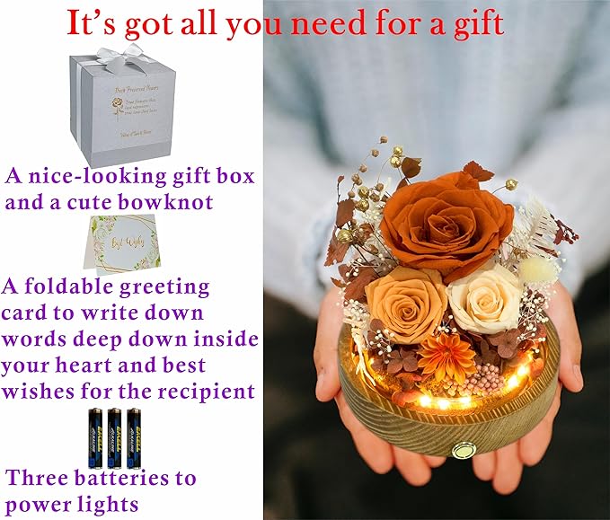 Valley of Rain & Forest Long-Lasting Real Flowers, Unique Floral Gift For You to Send Love for All Occasions, for Indoor Decoration (Orange Rose & Champagne Rose - Fall Themed)